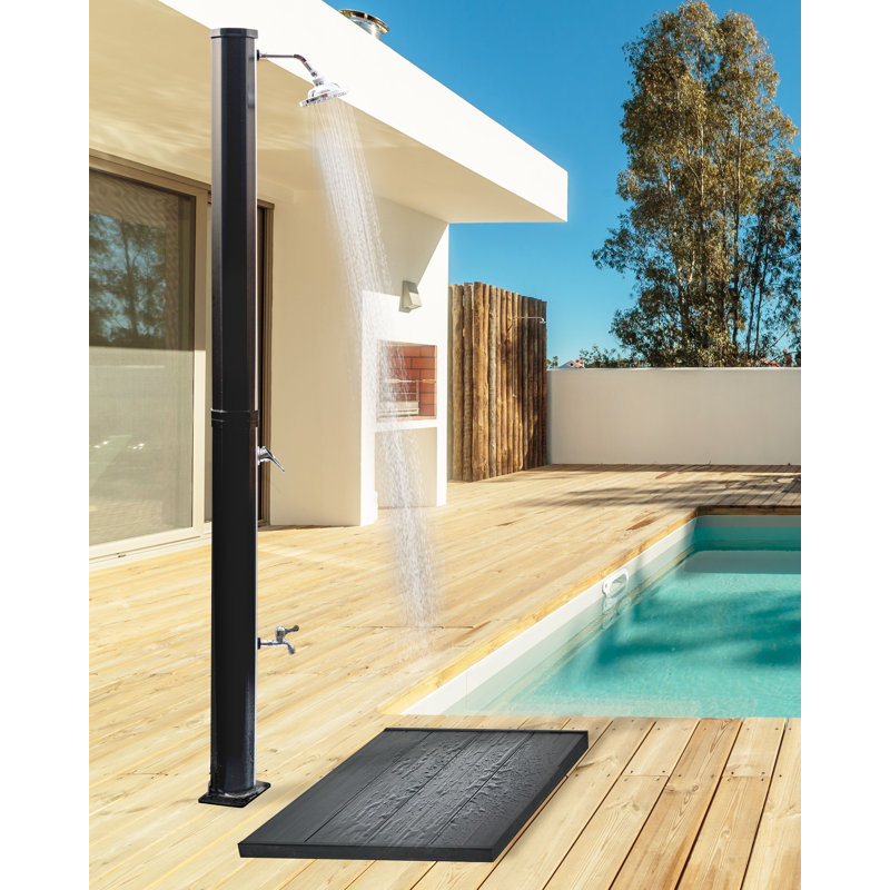 TUXPAM Solar Powered Temperature Controlled Stainless Steel Free Standing Outdoor Shower and Footwash Spout