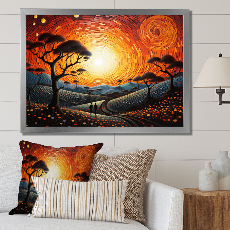 Paysage romantique aime «Journey II», Cadre simple argenté, H 34 po x l 44 po x P 1,5 po