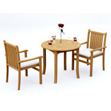 2 Seats 3 Pcs Grade-A Teak Wood Dining Set: 36" Round Table And 2 Cahyo Stacking Arm Chairs #11CH0702