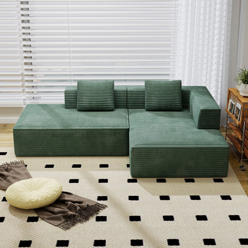 Boneless 90" Cloud Frameless Modular Sectional Sofa With Right Chaise Lounge - Modern Minimalist Corduroy Couch, Deep Seat & No Assembly Required
