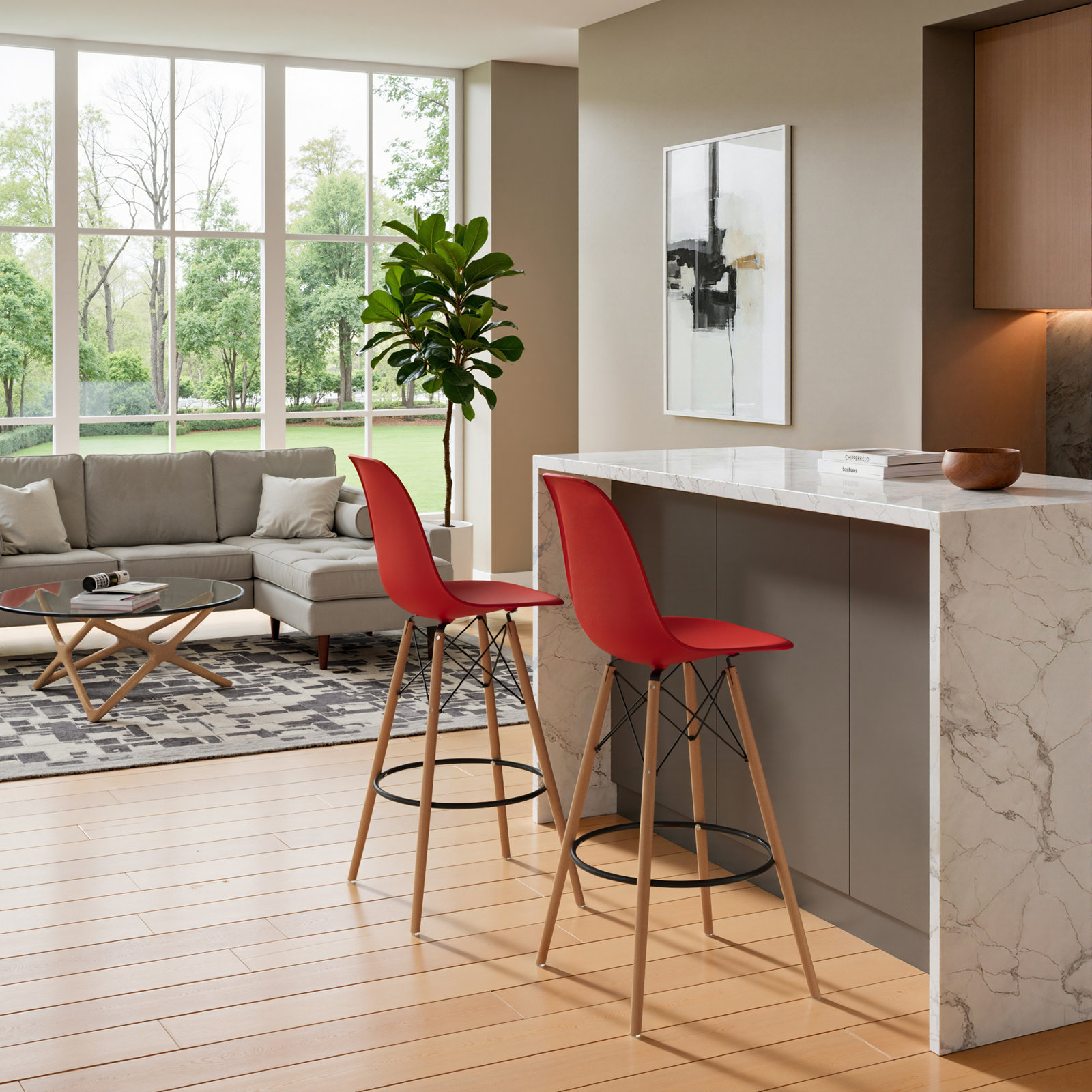 Jordan Bar and Counter Stool, Red/Natural, Bar Stool (29.5" Seat Height)
