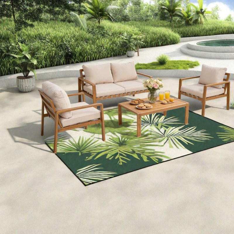 Rustproof Patio Sofas, Aluminum Wood Grain Modern Set For Backyard