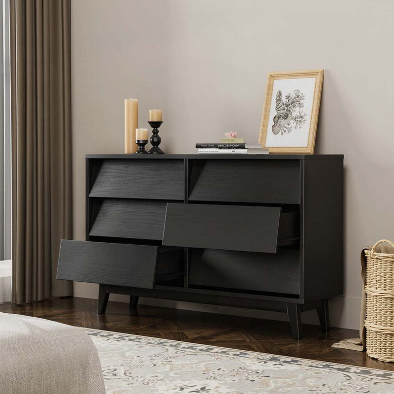 Commode double 6 tiroirs Vintage, Noir