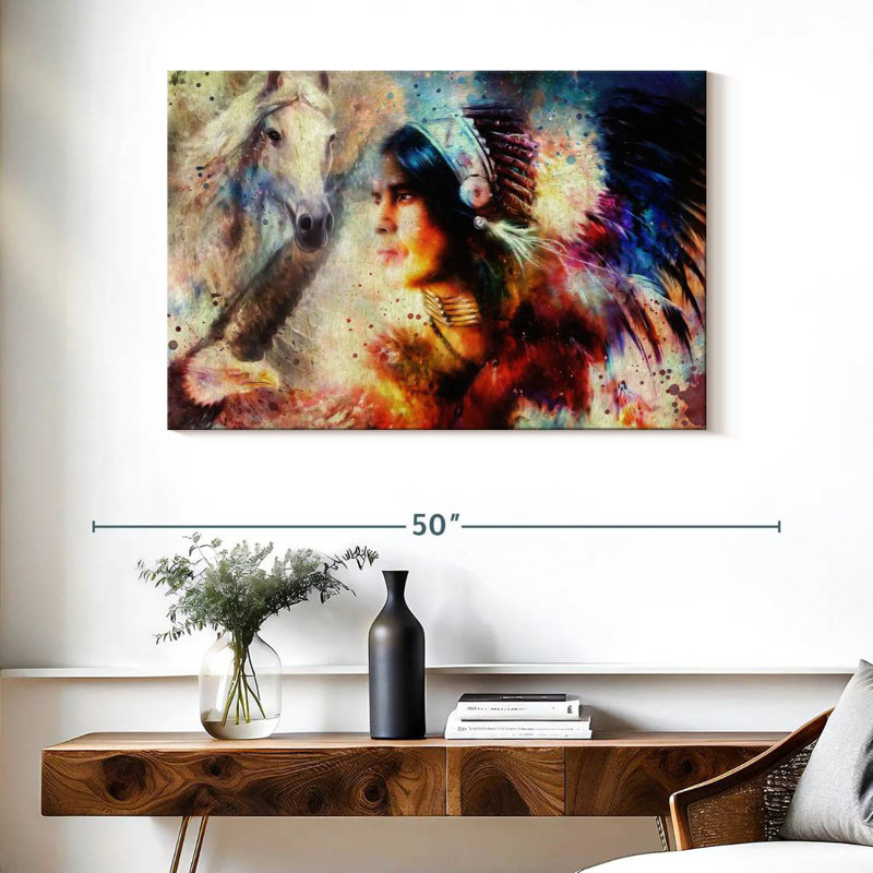 Lelar American Indian Warrior, 26" H x 39" W