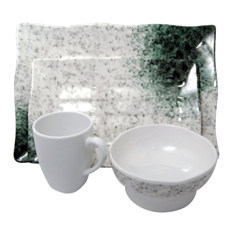 Marble Green and White Melamine 4-Piece Dinnerware Set