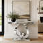 Table d'appoint moderne avec miroir, table basse en verre avec miroir, console d'entrée avec double piètement en forme de C