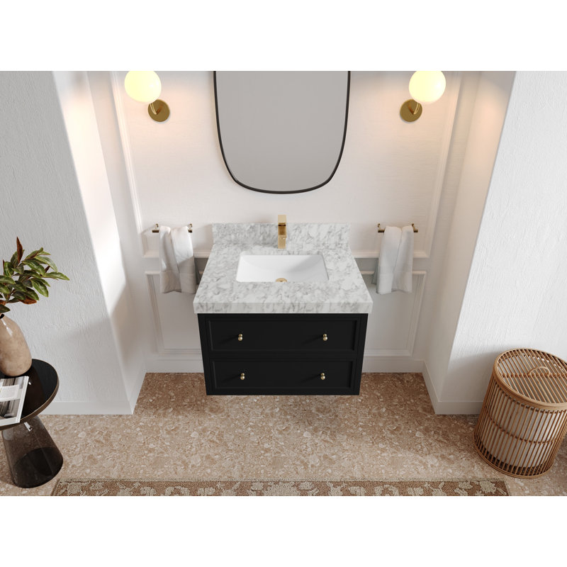 Ensemble de meuble-lavabo simple flottant 30 po Roswell, Marbre de Carrare