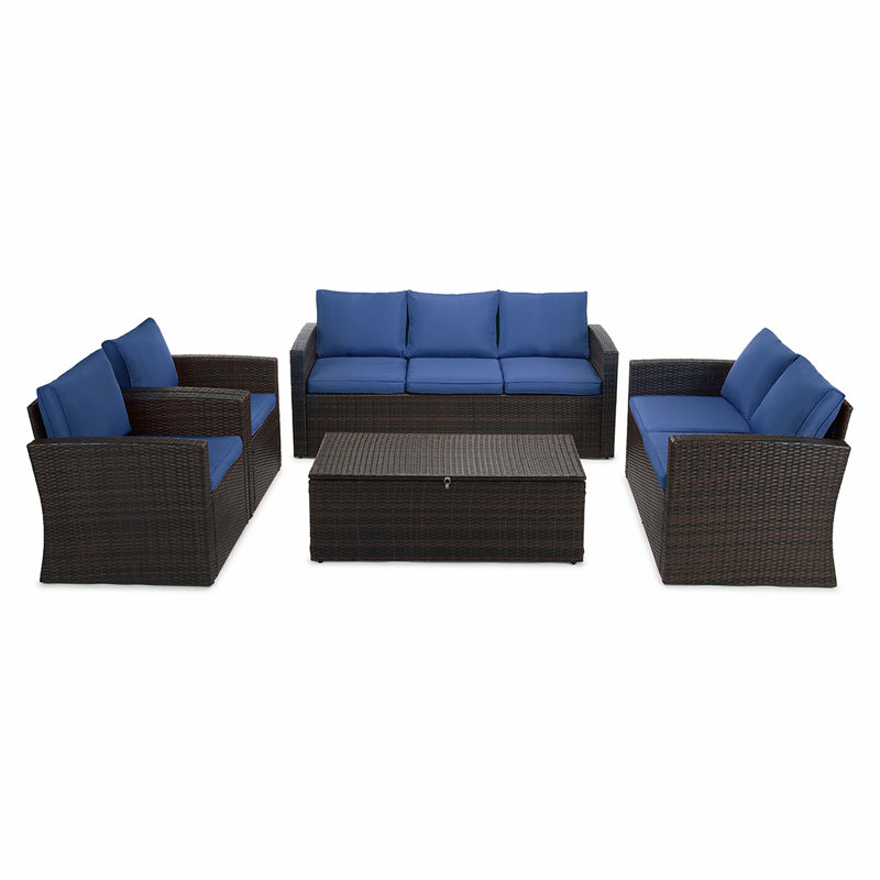 Barrada 7 - Person Patio Conversation Set with Cushions, Blue
