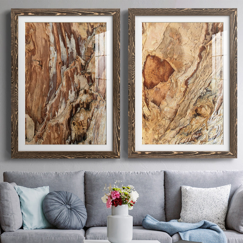 «Tree Texture Triptych I-Premium», reproduction encadrée prête à être accrochée, H 27,5 po x l 75 po x P 1,5 po, Noyer