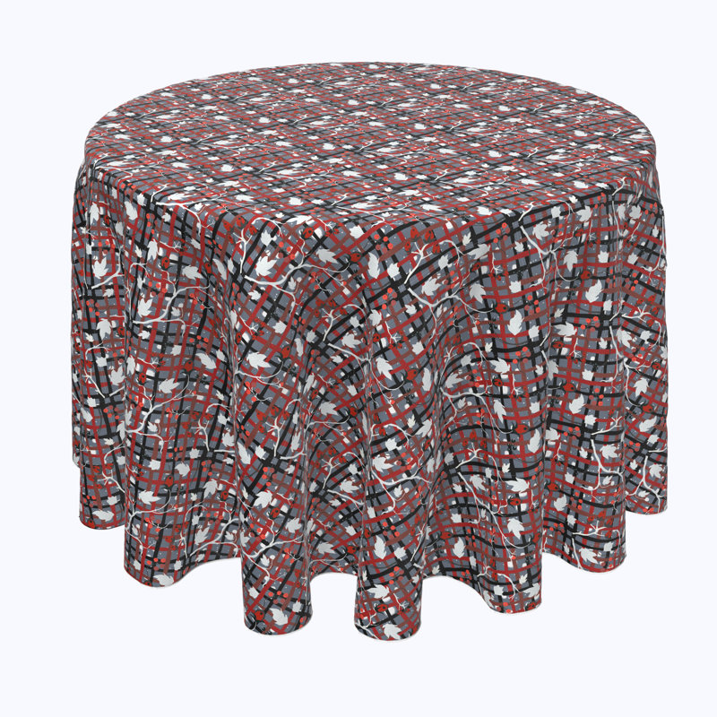 Geometric Round Christmas Tablecloth, 102" x 102", Red Beautiful Berry Weave