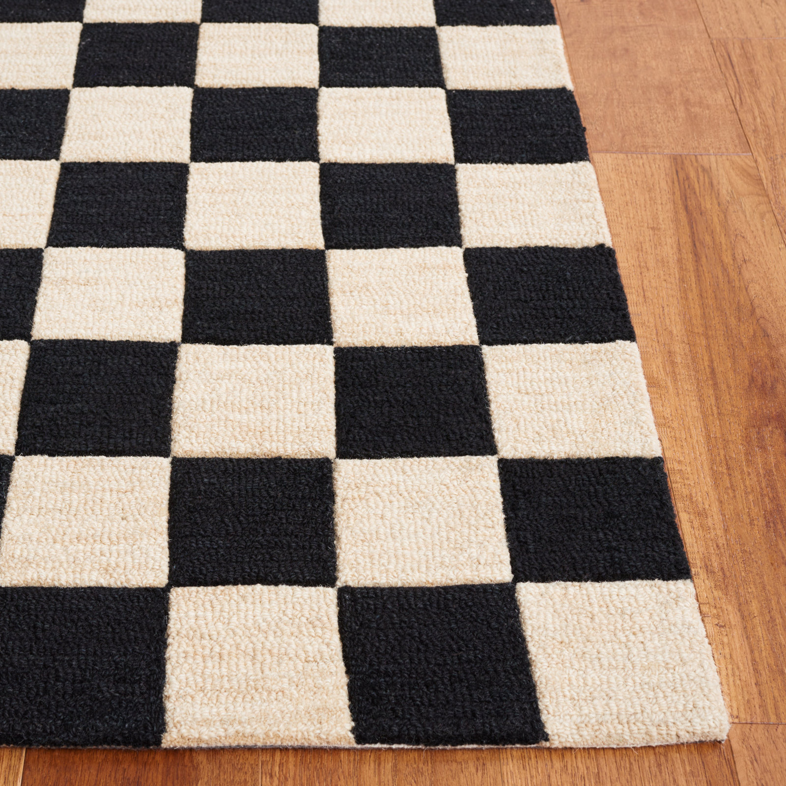 Freesia Black Beige Hand-Tufted Checkered Rug, Rectangle 5' x 8'