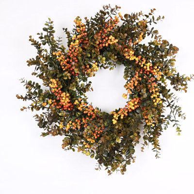 24" Artificial Mini Eucalyptus Berry Christmas Day Fall Winter Wreath For Front Door