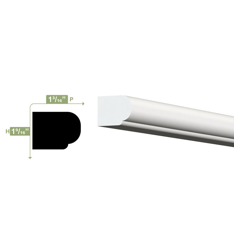 1 3/8"H x 1"P x 96"L Decorative Trim Moulding, PVC