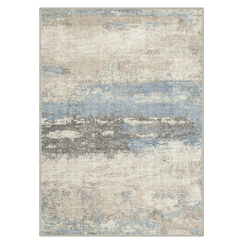 Lucchesi Modern Abstract Machine Washable Blue / Grey / Beige Indoor Area Rug with Non-Slip Backing, Rectangle 8' x 10'
