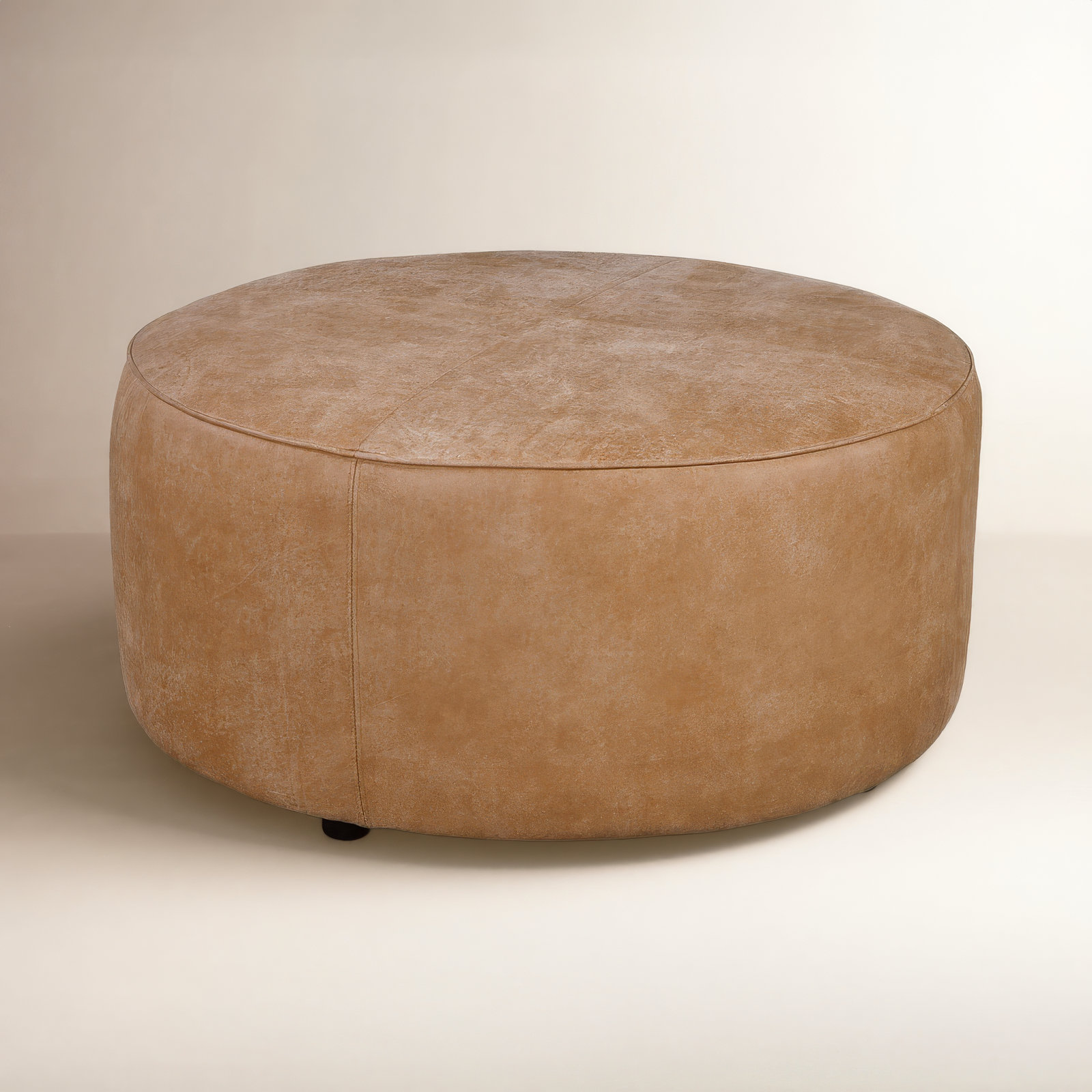 Murano 37" Genuine Leather Round Ottoman, Bistro Rustic Genuine Leather