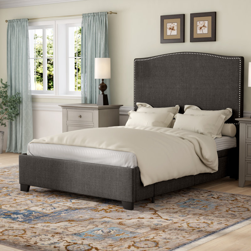 Lit plateforme tapissier avec rangement Romeoville, Très grand, Gris foncé, 4