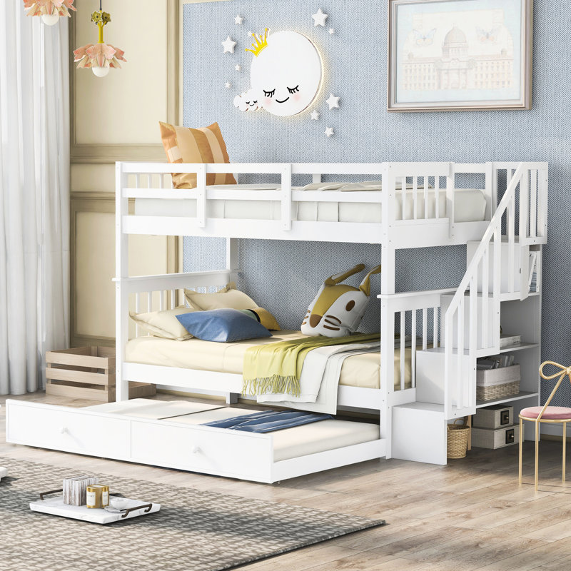 Lit superposé avec lit gigogne blanc Twintwin - Style moderne et structure fiable, Blanc
