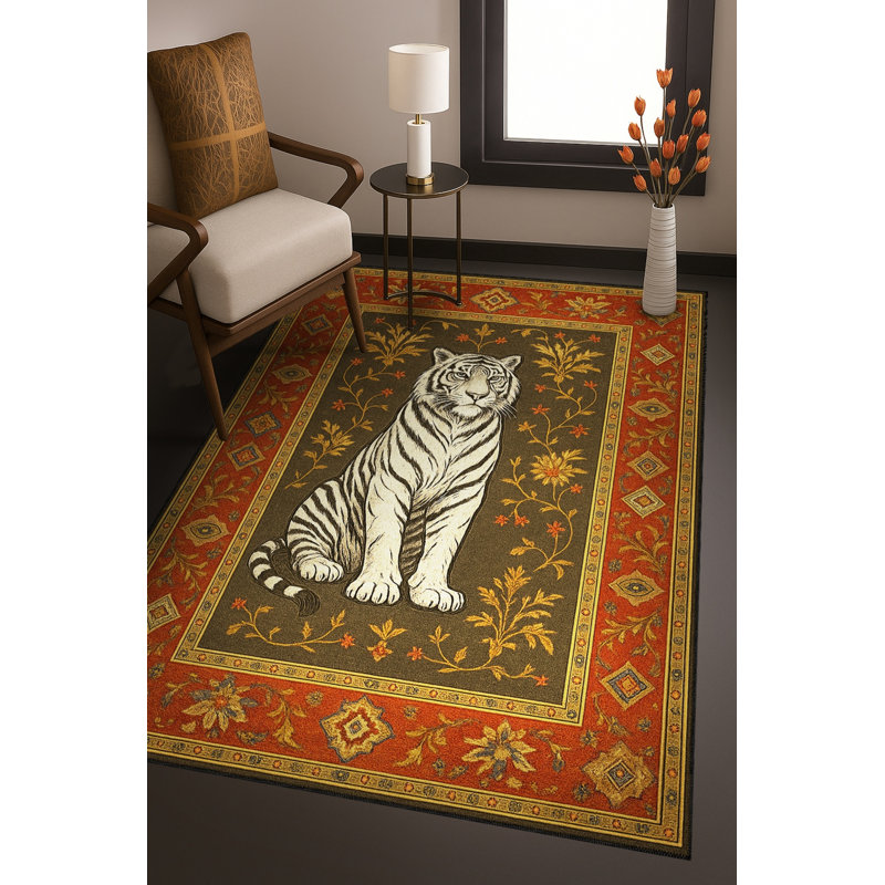 Tapis brun tissé à imprimé tigre Mosso, 3'3" x 6'7"