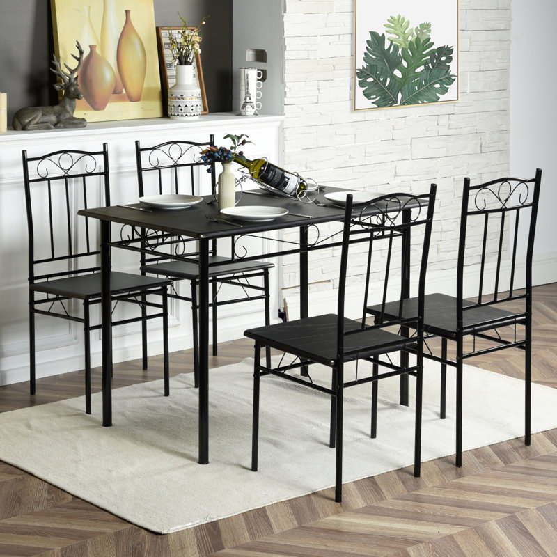 Mowgli 4 - Person Dining Set, Black Marble/Black/Black Marble
