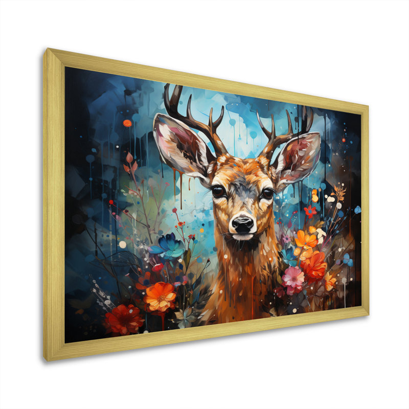 Art mural sur toile, "Deer Graceful Fawn Collage II", H 16 po x l 32 po x P 1 po, Cadre doré à une seule photo