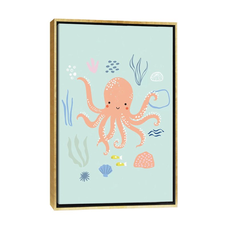 «Under the Sea I» par Caroline Alfreds - impression d'art graphique, H 60 po x l 40po x P 1,5 po, Toile encadrée d'or