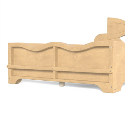 Twin Size Kids Platform Bed with Full Surround Guardrails, Cute Bowknot Shaped Headboard & Built-in Side Bookshelf, Natural Wood Finish Floor Bed, No Box Spring Needed and low profile design. Natural
