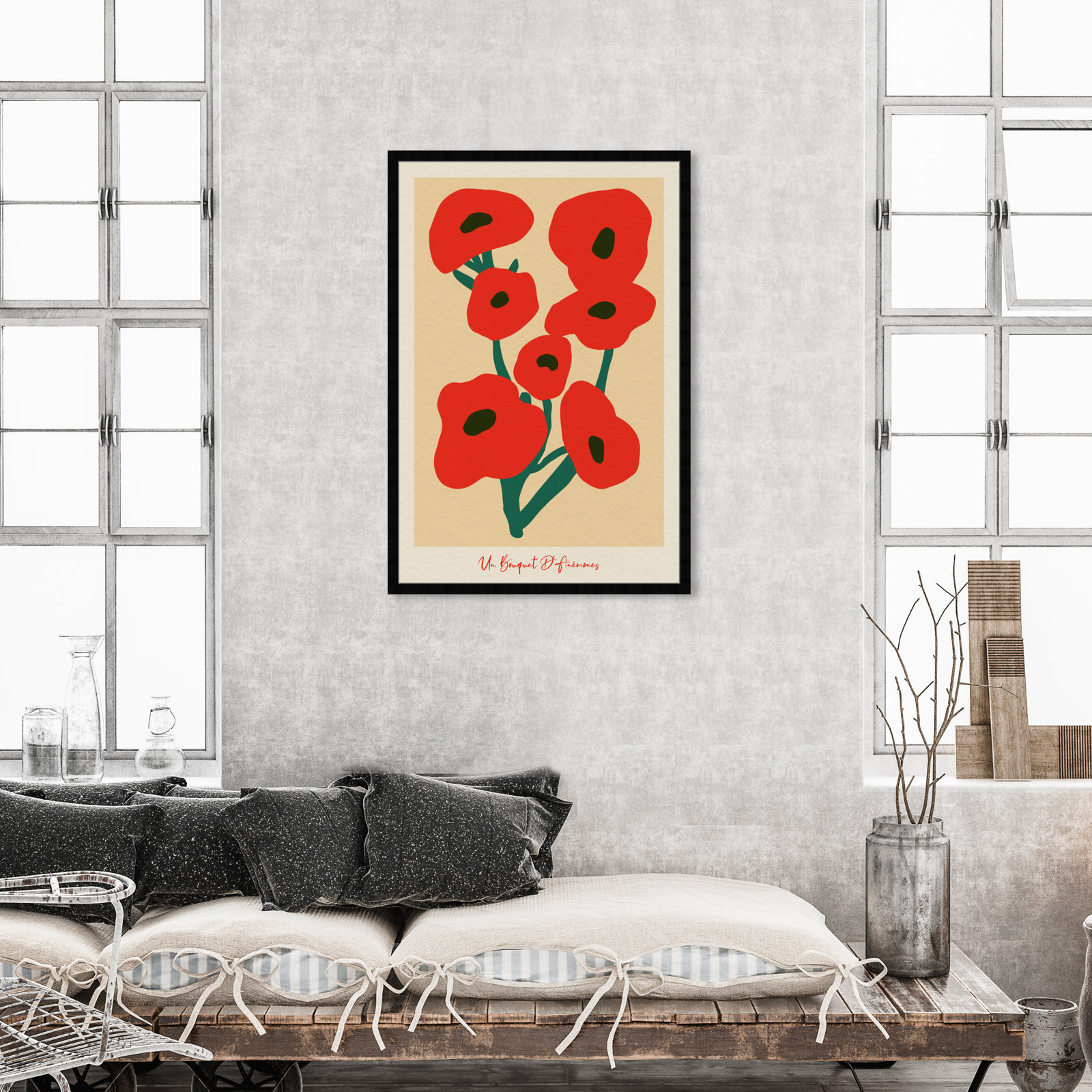Modern Red Flower Bouquet by Oliver Gal, Black, 47" H x 32" W