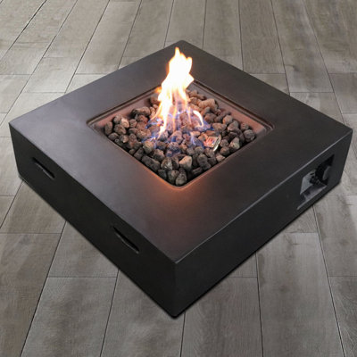 28" 50000 BTU Outdoor Propane Gas Fire Pits Table, Square Brown Texture Outdside Patio Firepits Fireplace Dinning Coffee Tables With Lid & Lava Rock, ETL-Certified, Fit For Courtyard, Patio, Balcony