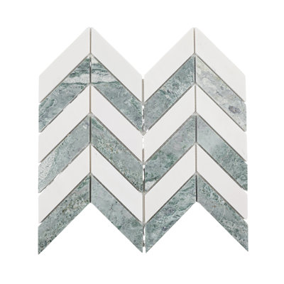 Sage Green and Crystal White 14.88''x12.72'' Chevron Honed Marble Floor and Wall Mosaic Tile 
