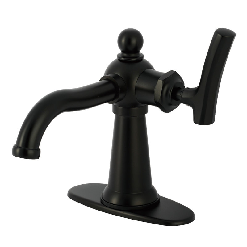 Robinet de salle de bain 1 trou à fixation sur le comptoir avec plaque de pont et bonde Kingston Brass Hallerbos, Noir mat