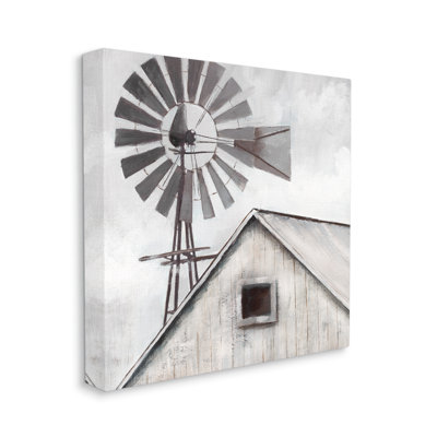 " Countryside Windmill Dark Cloudy Sky Rural Barn " by Nan Painting Print