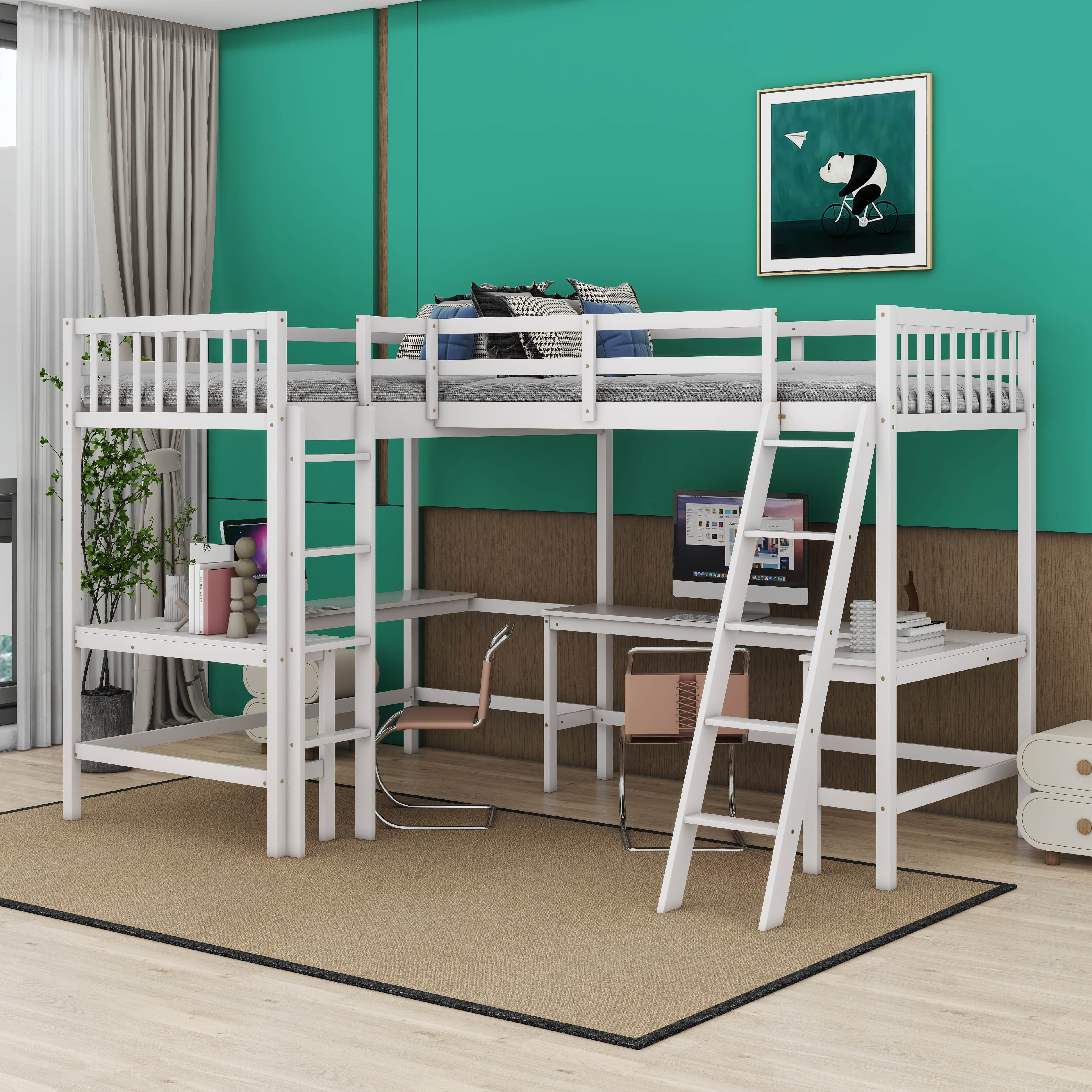 Harriet Bee Wood Twin Size L-Shaped Loft Bed With Ladder - Wayfair Canada