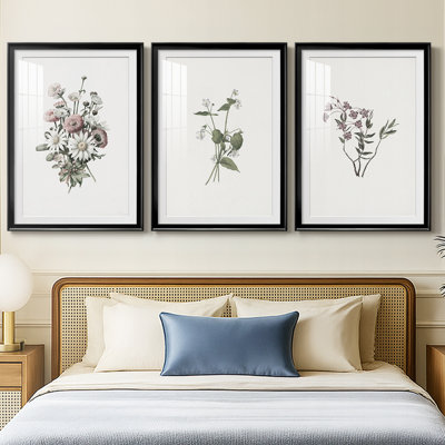 Vintage Floral Print CCIV  -Custom Framed  Premium Print W Matt - 3 Pieces