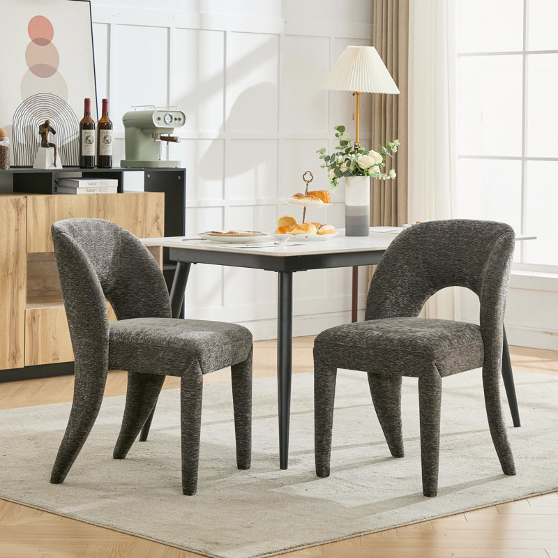 Chaises de salle à manger grises en chenille grises de 2 pièces, design contemporain, évidé, chambre ou pièce d'intérieur, structure de cadre en fer, sièges confortables, capacité de charge de 300 livres, performance à coût élevé, facile