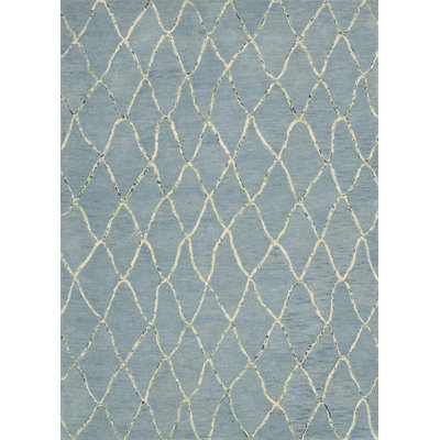 Tapis décoratif bleu en laine fait à la main géométrique en coton