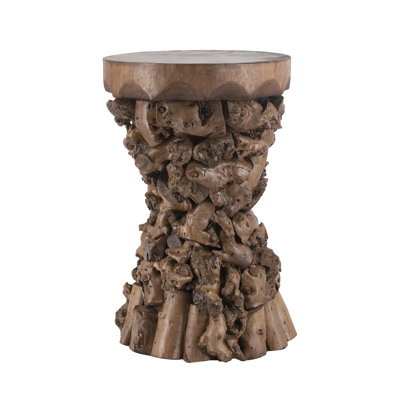 12X12x19" Brown Mulberry And Paulownia Wood Accent Table