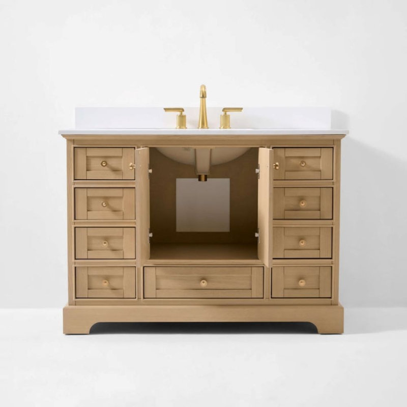 Audrey 48'' W Vanity, Oak/Rose Gold, Pure White Quartz