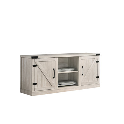 58" Dusty Gray Television Stand With 2 Open Shelves And Cabinets, Accommodates 63-inch Tvs, Black Enticing Features, Cable Management Part, Tipping Retaining Advance, Particle Board Wide Tv In Gray,
