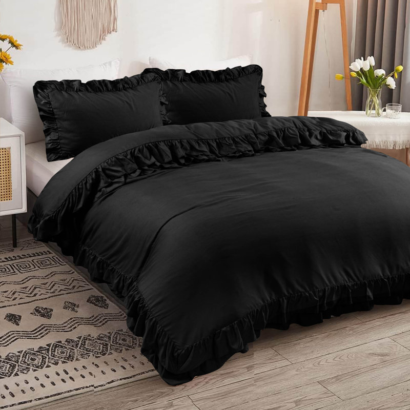Jimi Microfiber Solid Colour Duvet Cover with Pillowcases Included, Kingsize, Black