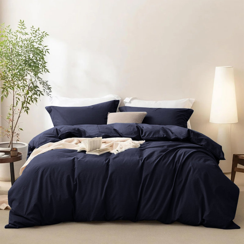 Twin Plain Duvet Cover Set – Silky Soft 100% Microfiber Bedding With Pillowcases, Machine-Washable, Navy