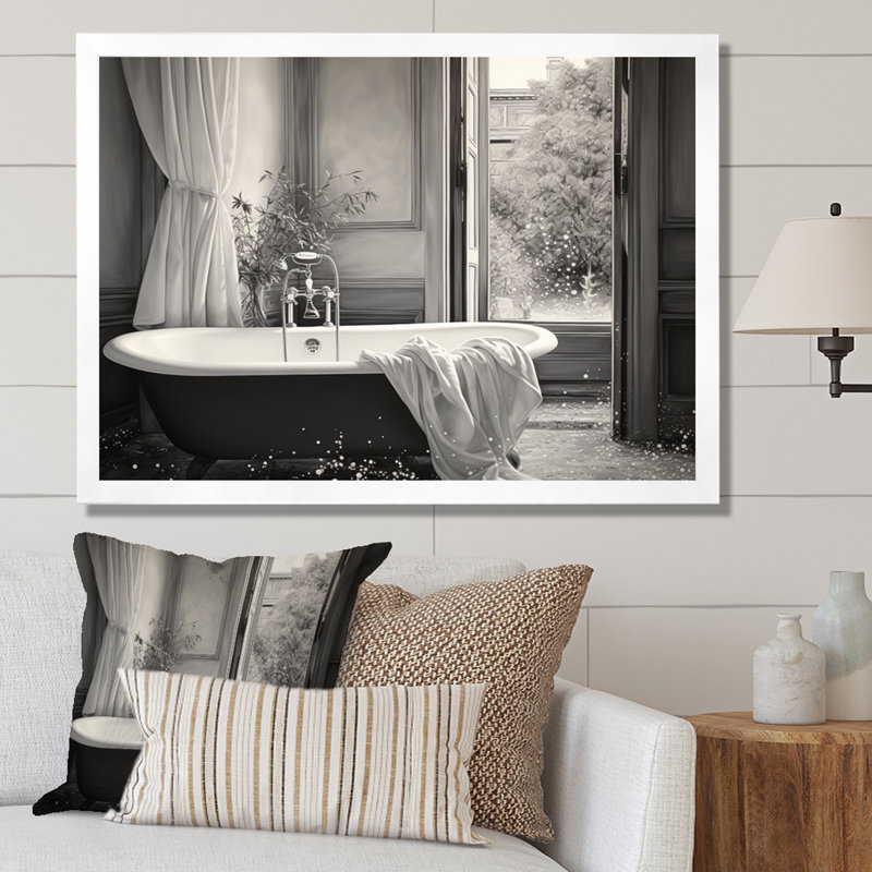 Minimalisme Bath of Serenity III - Laundry Art mural, H 30 po x l 40 po x P 1,5 po, Cadre simple blanc