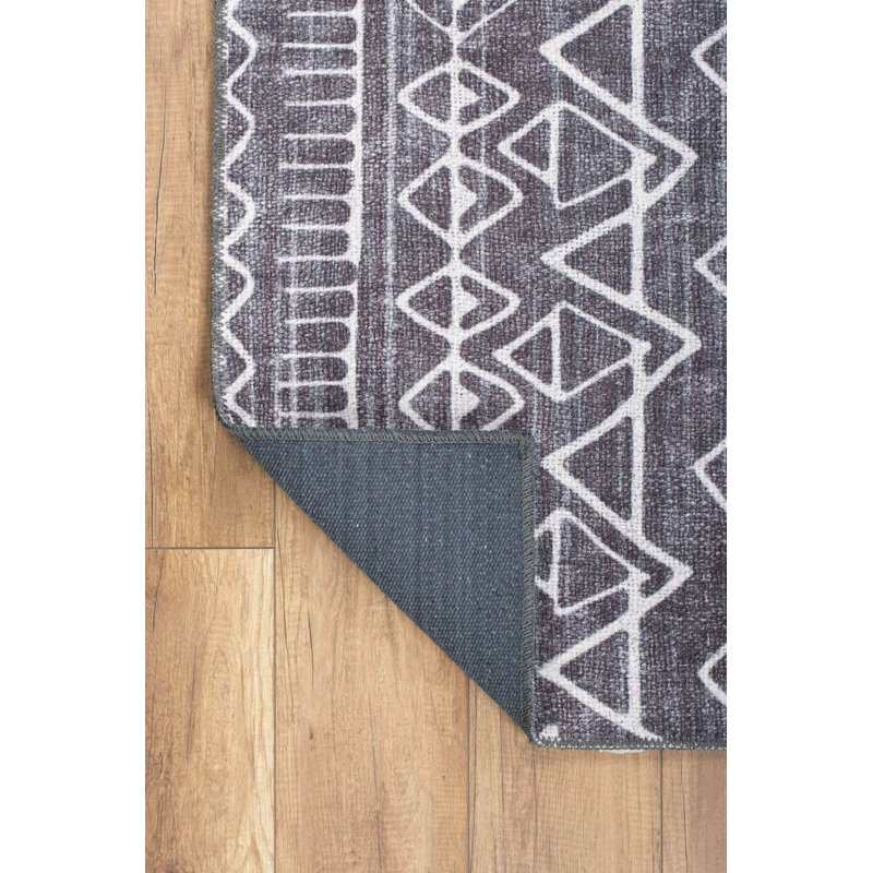 Ottilie Ethnic Patterned Woven Base Decorative Black Carpet, Runner 2'6" x 7'7"