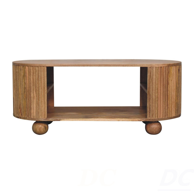 Solid Wood Soba Ball Coffee Table, Open Storage, Light Brown, Table