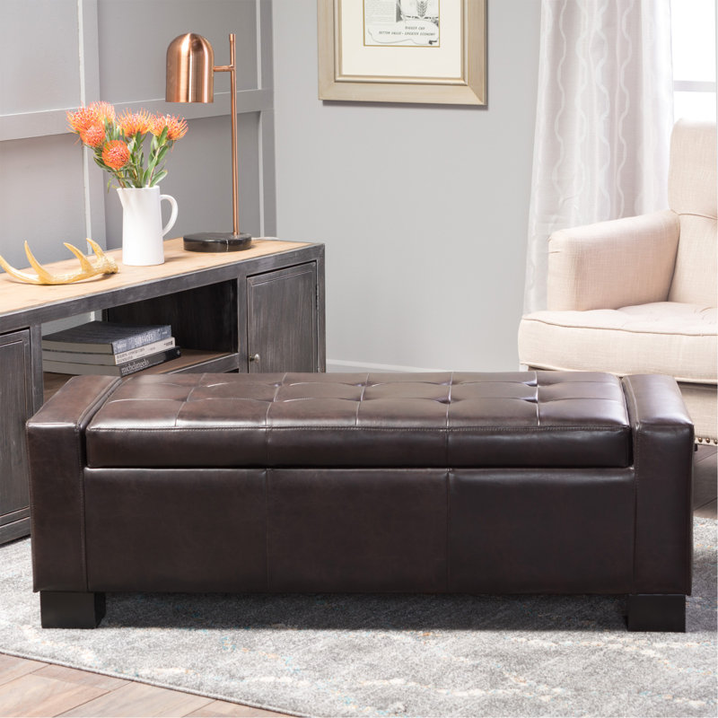 Banc de rangement en similicuir Helki, Brun