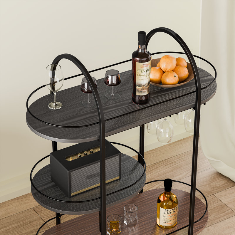 3-Tier Arc Bar Cart, Matte Black