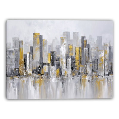 Silver Gold Skyline Wrapped Canvas Wall Art
