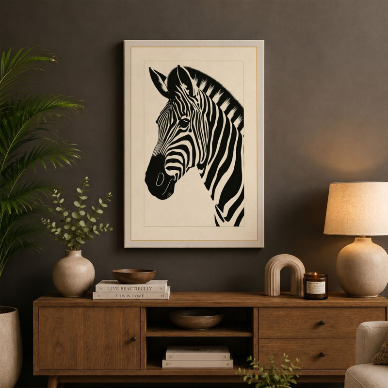 Zebra in Profile Minimalist - Wrapped Canvas, 18x12 - 45.7 x 30.5 cm, Black Border