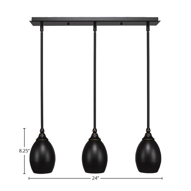 3 Light Stem Hung Linear Pendalier Shown With 5", Dark Granite Finish