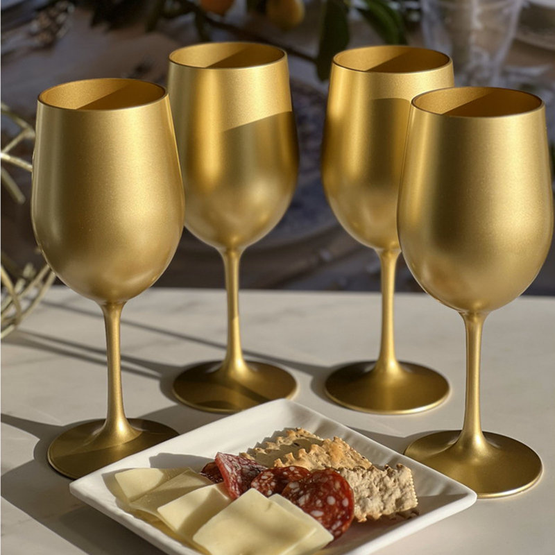 Verres à vin en plastique métalliques, Doré, 12 oz liq.