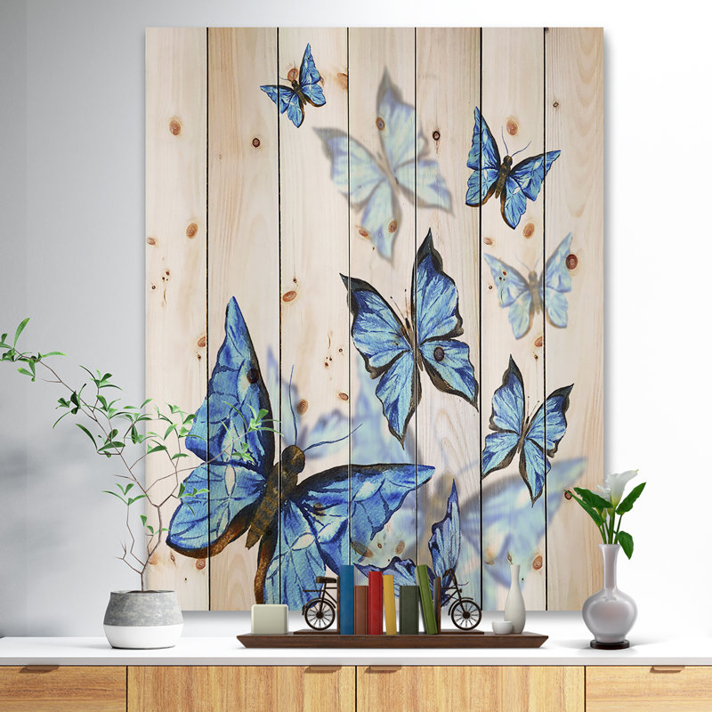 Aquarelle de papillons sur fond blanc - impression sans cadre sur bois, H 20 po x l 12 po x P 1 po